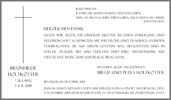 Traueranzeige von Brunhilde Holtkötter von Die Glocke