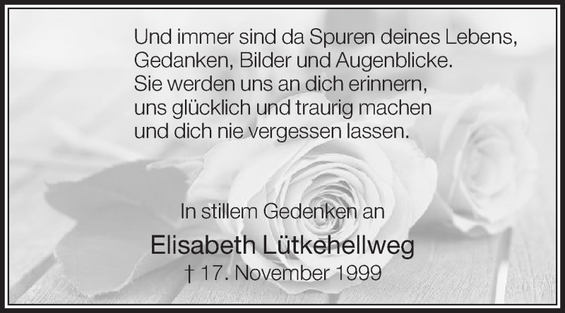  Traueranzeige für Elisabeth Lütkehellweg vom 16.11.2019 aus Die Glocke