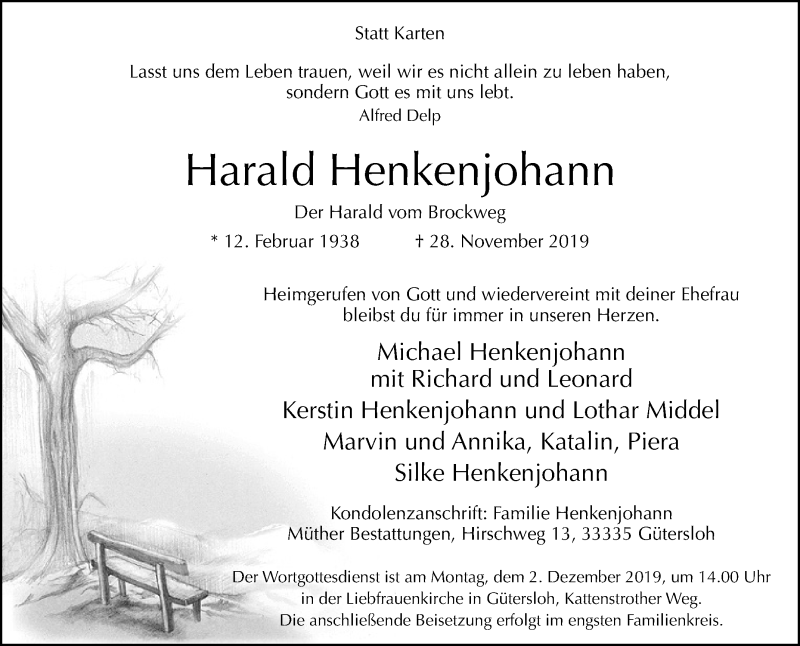  Traueranzeige für Harald Henkenjohann vom 30.11.2019 aus Die Glocke