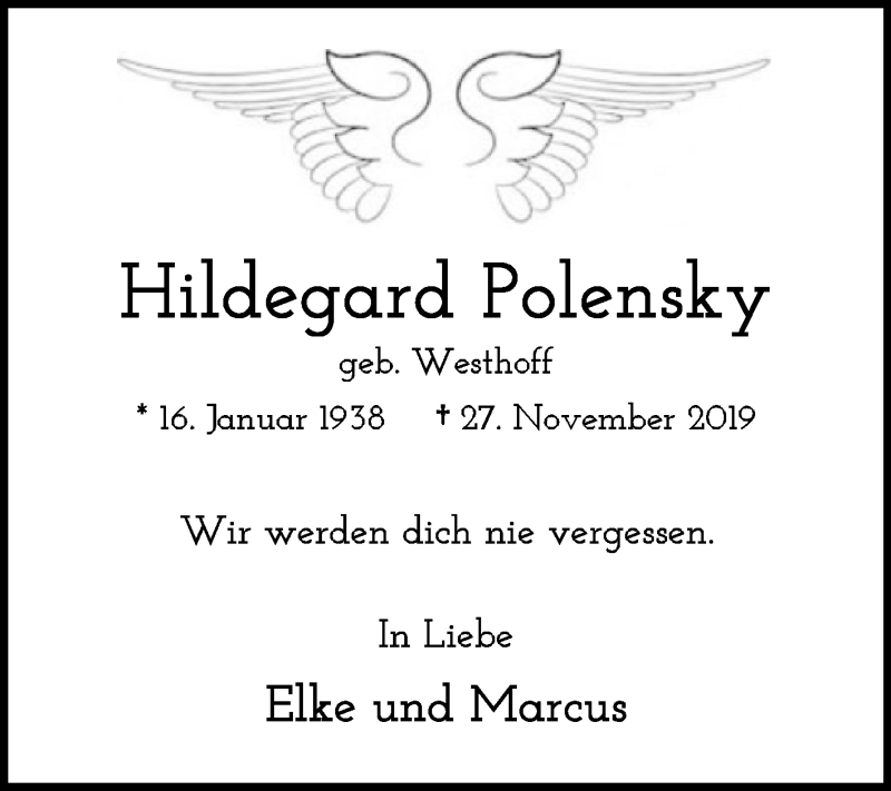  Traueranzeige für Hildegard Polensky vom 30.11.2019 aus Die Glocke
