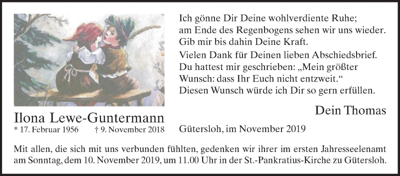  Traueranzeige für Ilona Lewe-Guntermann vom 01.11.2019 aus Die Glocke