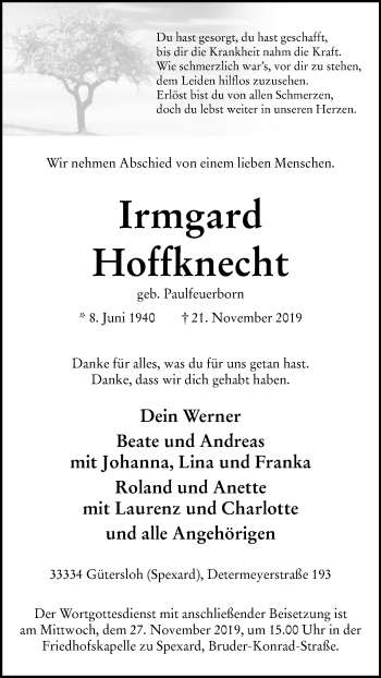Traueranzeige von Irmgard Hoffknecht von Die Glocke