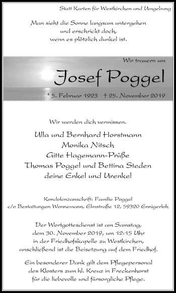 Traueranzeige von Josef Poggel von Die Glocke