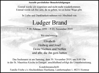 Traueranzeige von Ludger Brand von Die Glocke