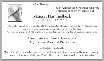 Traueranzeige von Margret Hammelbeck von Die Glocke