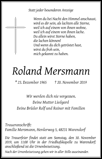 Traueranzeige von Roland Mersmann von Die Glocke