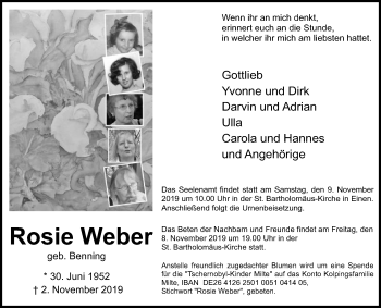 Traueranzeige von Rosie Weber von Die Glocke