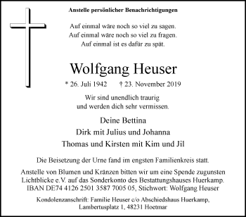 Traueranzeigen Von Wolfgang Heuser 