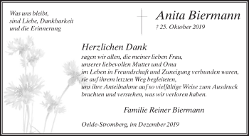 Traueranzeige von Anita Biermann von Die Glocke