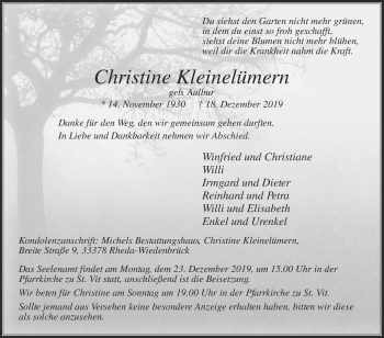 Traueranzeige von Christine Kleinelümern von Die Glocke