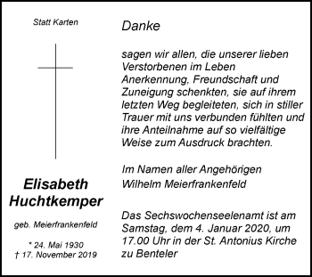 Traueranzeige von Elisabeth Huchtkemper von Die Glocke