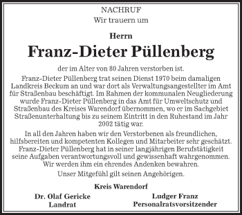 Traueranzeige von Franz-Dieter Püllenberg von Die Glocke