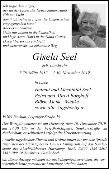 Traueranzeige von Gisela Seel von Die Glocke