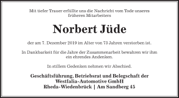 Traueranzeige von Norbert Jüde von Die Glocke