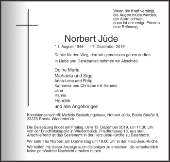 Traueranzeige von Norbert Jüde von Die Glocke