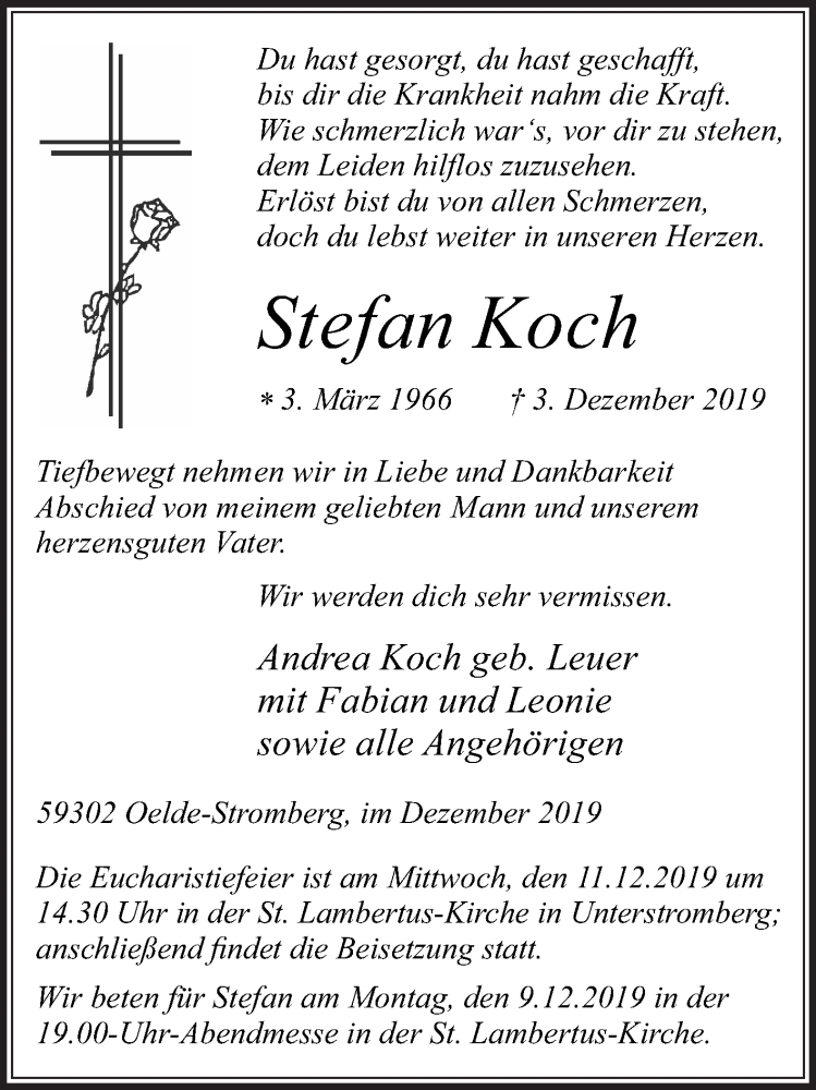  Traueranzeige für Stefan Koch vom 07.12.2019 aus Die Glocke