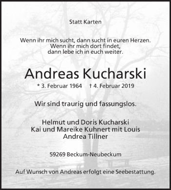 Traueranzeige von Andreas Kucharski von Die Glocke