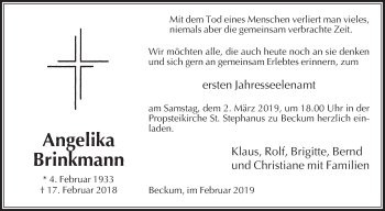 Traueranzeige von Angelika Brinkmann von Die Glocke