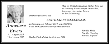 Traueranzeige von Anneliese Ewers von Die Glocke