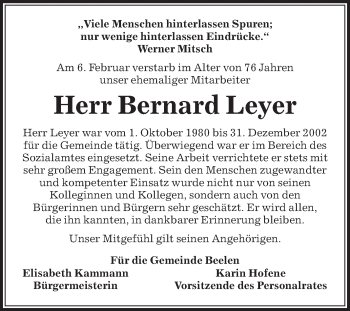 Traueranzeige von Bernard Leyer von Die Glocke