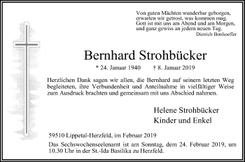 Traueranzeige von Bernhard Strohbücker von Die Glocke