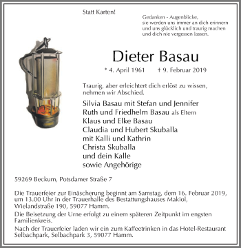 Traueranzeige von Dieter Basau von Die Glocke