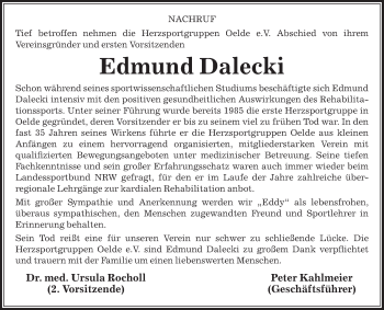 Traueranzeige von Edmund Dalecki von Die Glocke