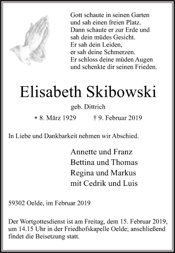 Traueranzeige von Elisabeth Skibowski von Die Glocke