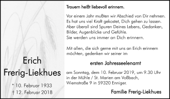 Traueranzeige von Erich Frerig-Liekhues von Die Glocke