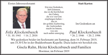 Traueranzeige von Felix Klockenbusch von Die Glocke