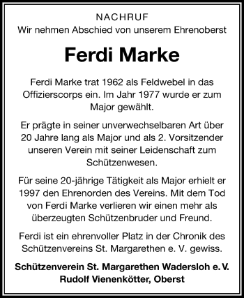 Traueranzeige von Ferdi Marke von Die Glocke