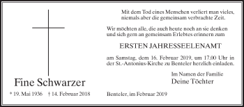 Traueranzeige von Fine Schwarzer von Die Glocke