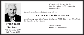 Traueranzeige von Franz-Josef Reckord von Die Glocke