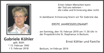 Traueranzeige von Gabriele Köhler von Die Glocke