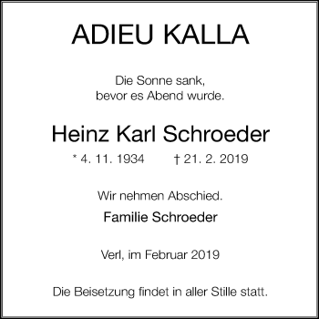 Traueranzeige von Heinz Karl Schroeder von Die Glocke