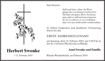 Traueranzeige von Herbert Swonke von Die Glocke