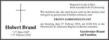 Traueranzeige von Hubert Brand von Die Glocke