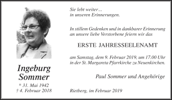 Traueranzeige von Ingeburg Sommer von Die Glocke