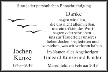 Traueranzeige von Jochen Kunze von Die Glocke