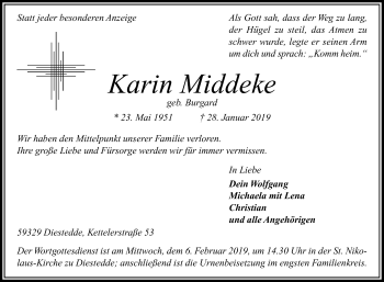 Traueranzeige von Karin Middeke von Die Glocke