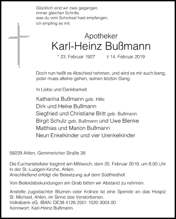 Traueranzeige von Karl-Heinz Bußmann von Die Glocke