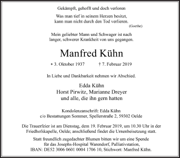 Traueranzeige von Manfred Kühn von Die Glocke