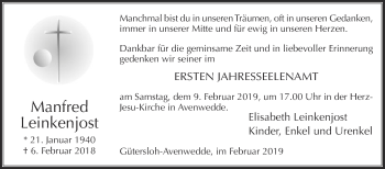 Traueranzeige von Manfred Leinkenjost von Die Glocke