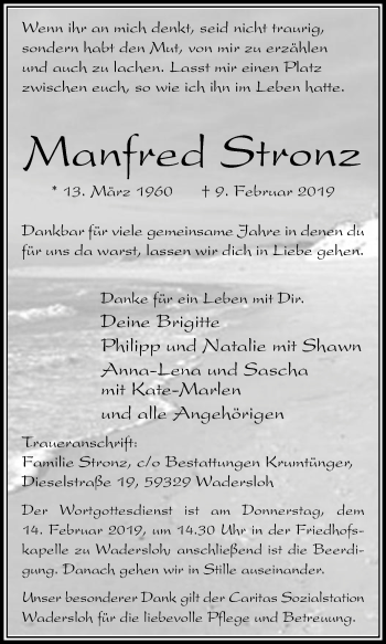 Traueranzeige von Manfred Stronz von Die Glocke