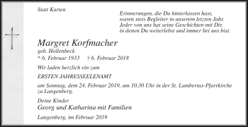Traueranzeige von Margret Korfmacher von Die Glocke