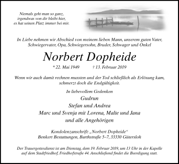 Traueranzeige von Norbert Dopheide von Die Glocke