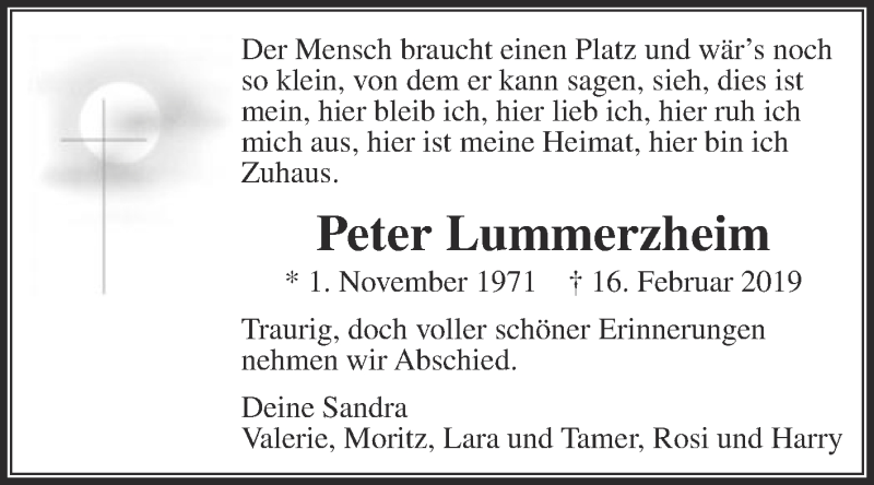  Traueranzeige für Peter Lummerzheim vom 20.02.2019 aus Die Glocke