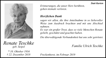 Traueranzeige von Renate Teschke von Die Glocke