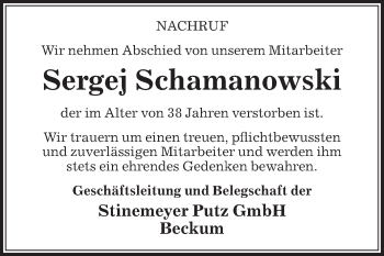 Traueranzeige von Sergej Schamanowski von Die Glocke
