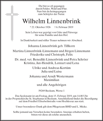Traueranzeige von Wilhelm Linnenbrink von Die Glocke